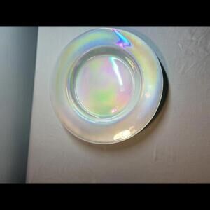 ARTISTIC ACCENTS WHITE OPAL IRIDESCENT RAINBOW SWIRL GLASS PLATE CHARGER X4 13"